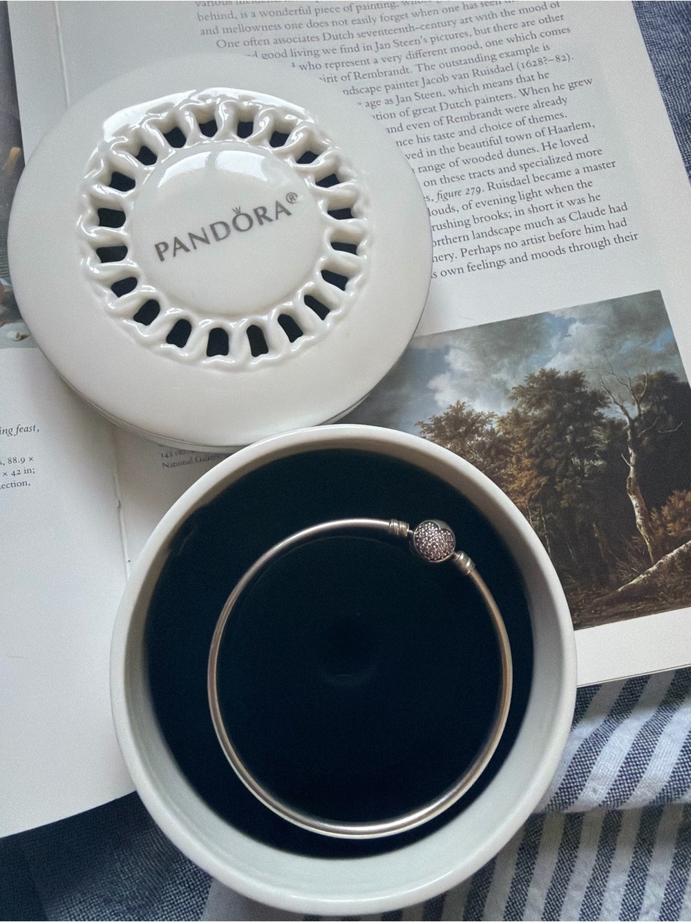 Pandora Silver Bangle with Pavé Ball Clasp